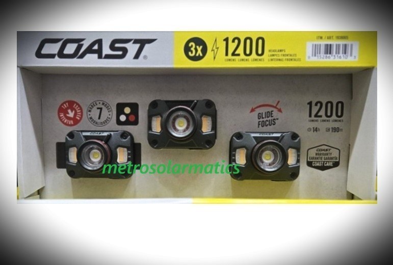 COAST 1200 Lumen Dual P0wer Rechargeable Headlamp, 3-Pack CH1200R