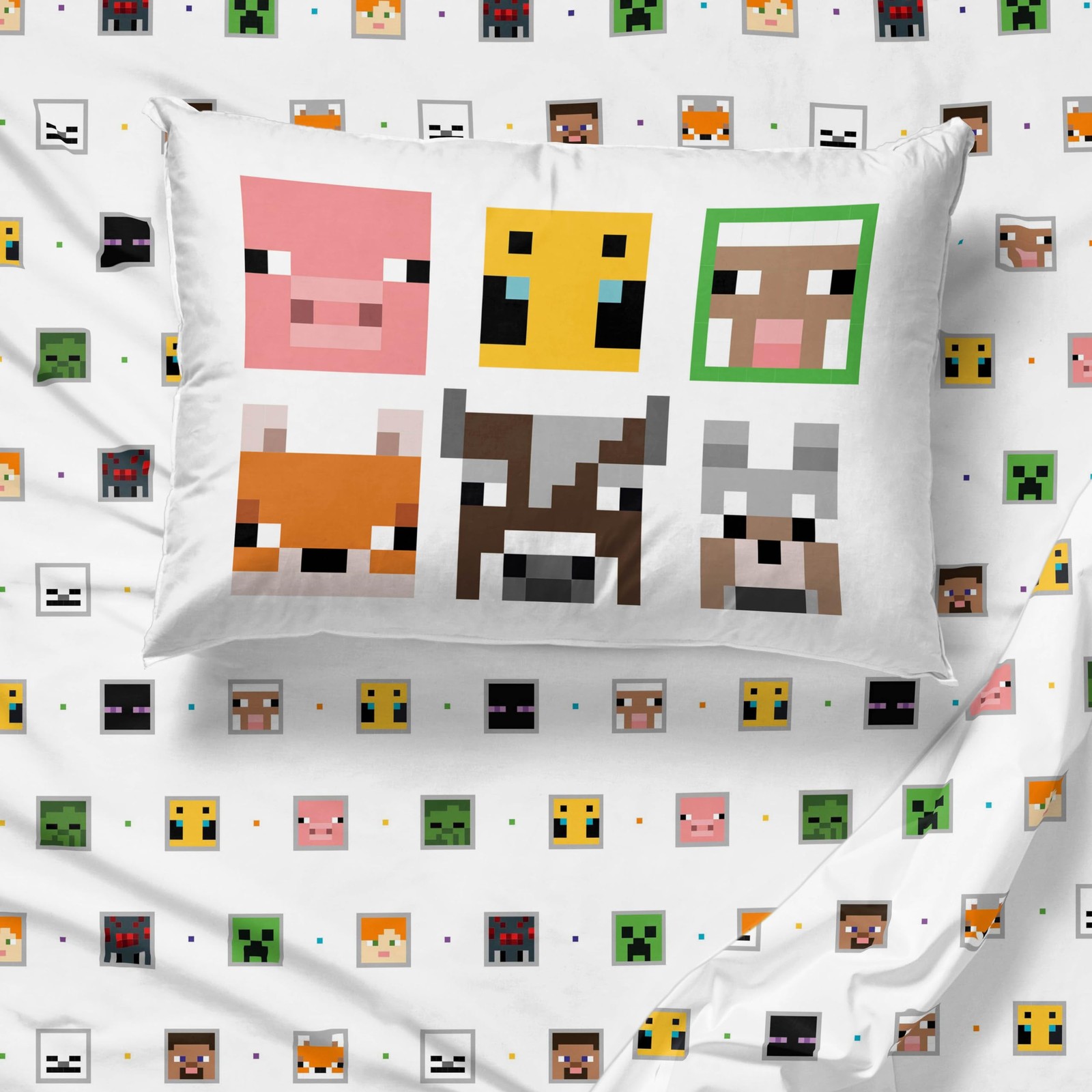 Minecraft Creeper & Animals Full Set - 4 Piece Bedding Set Includes Pillow Co...