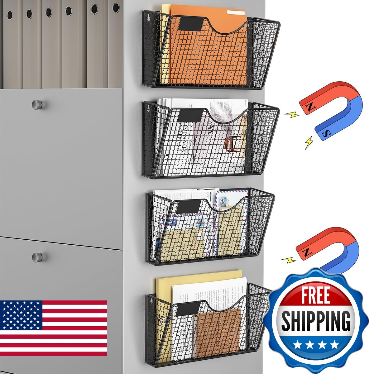 Mftek Magnetic File Holder 4 Pockets Magnetic File Folder Holder No Drilling