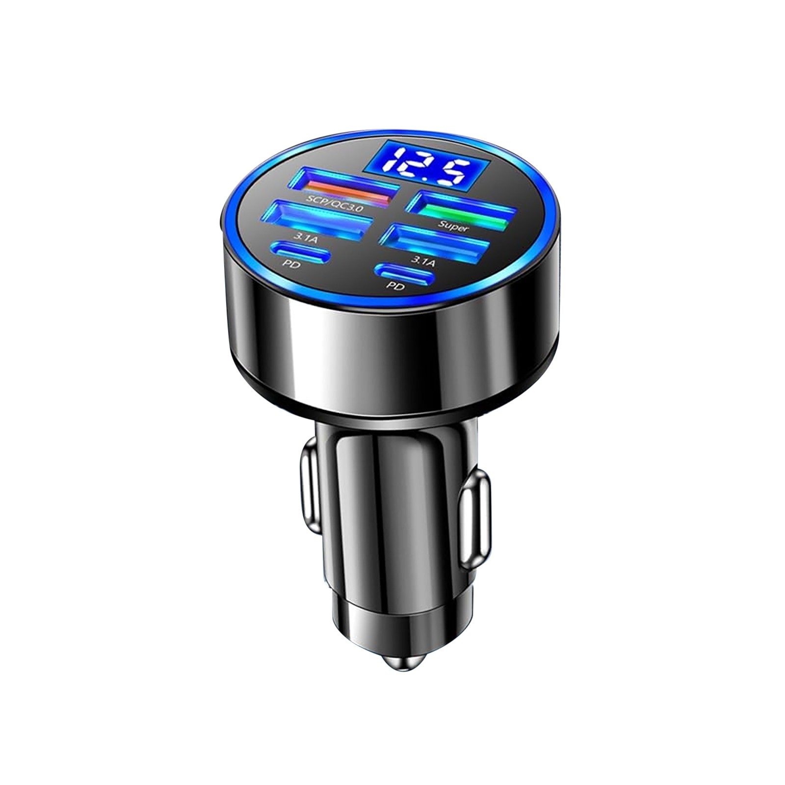 Car Charger 6 Ports with Display USB 3.1A PD Fast Charging for Phones Tablets