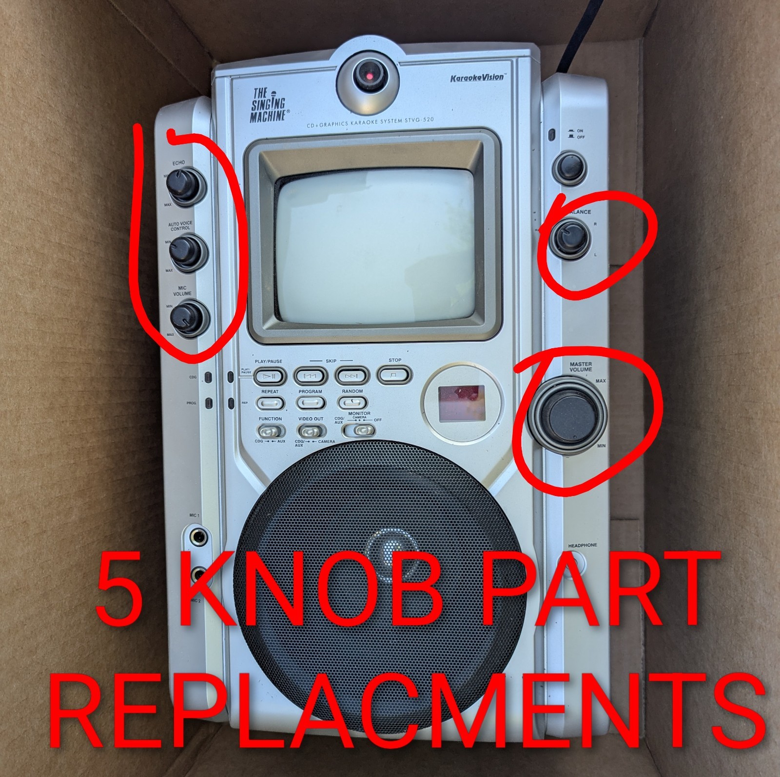 Singing Machine Karaoke Stvg-520 Replace Part 5 Knob Dial Control Black Turn