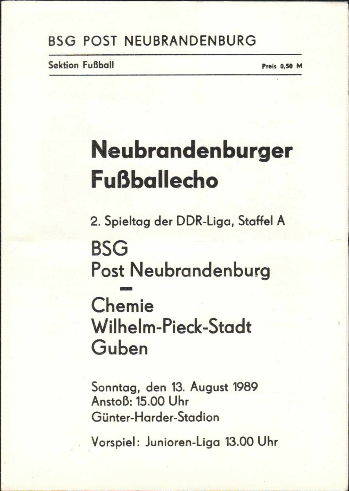 Ddr-Liga 89/90 BSG Post Neubrandenburg - Chemie Wilhelm-Pieck Guben, 13.08.1989