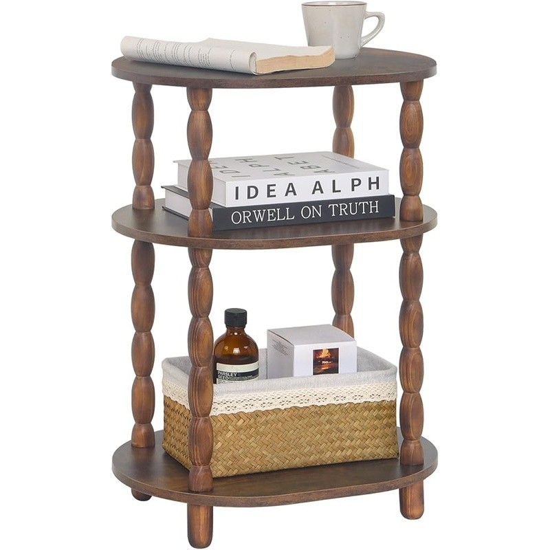 Vintage Oval Side Table 3-Tier Storage Compact Accent Table Easy Assembly New