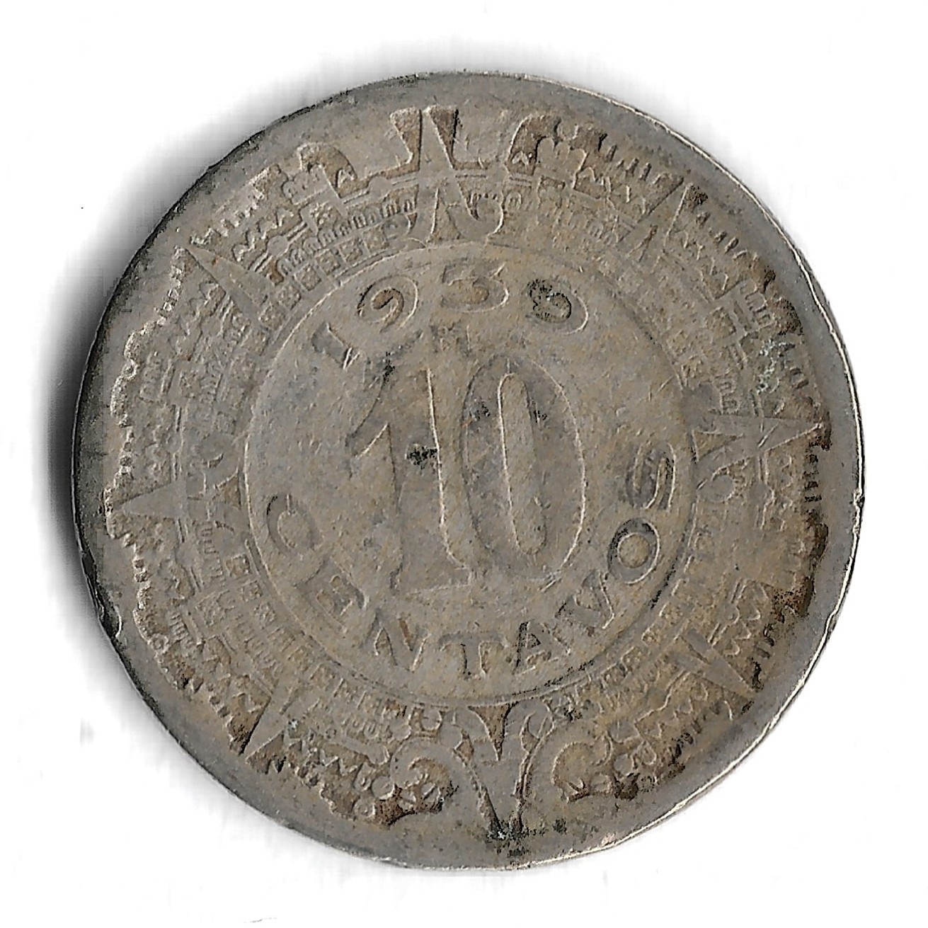 1939 Mexico 10 Centavos World Coin - KM# 432