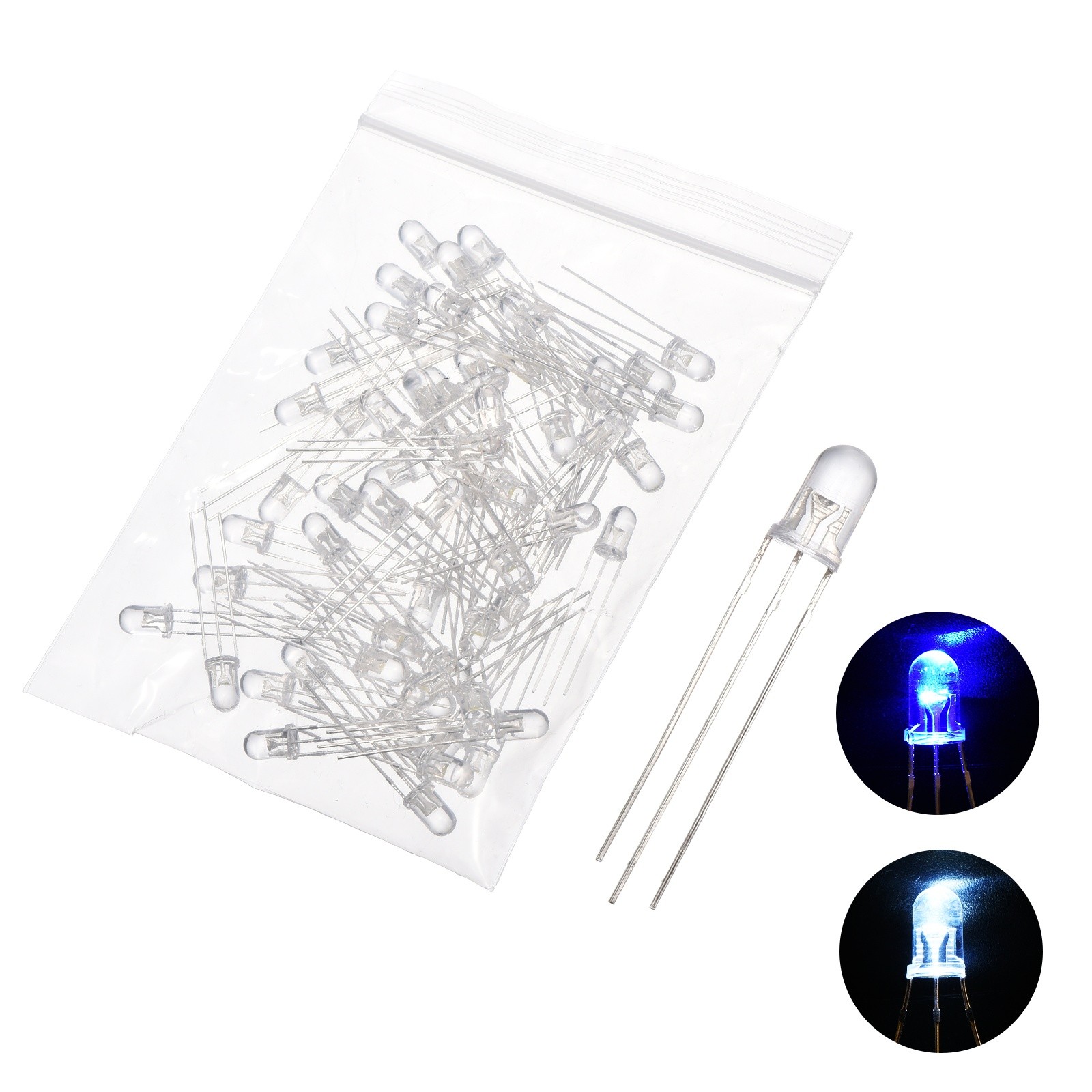 120Pcs 5mm LED Diodes,  Light Emitting Diodes(Blue+White, Clear Lens)