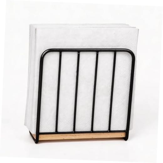 Modern Farmhouse Napkin Holder for Table, Weighted Solid Wood Base with Black