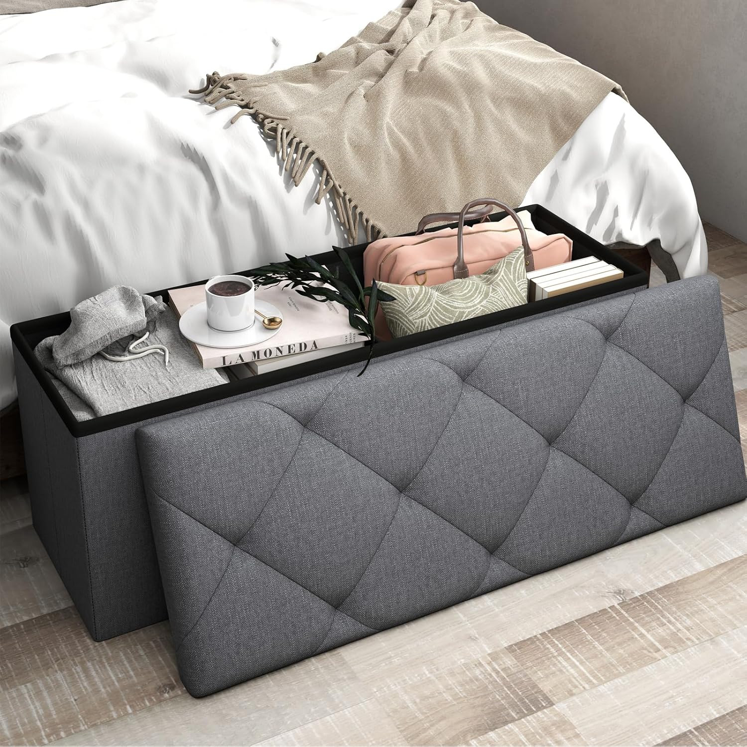 Folding Ottoman with Storage Bench,Storage Ottoman Bench,30 Inches Ottoman Foot