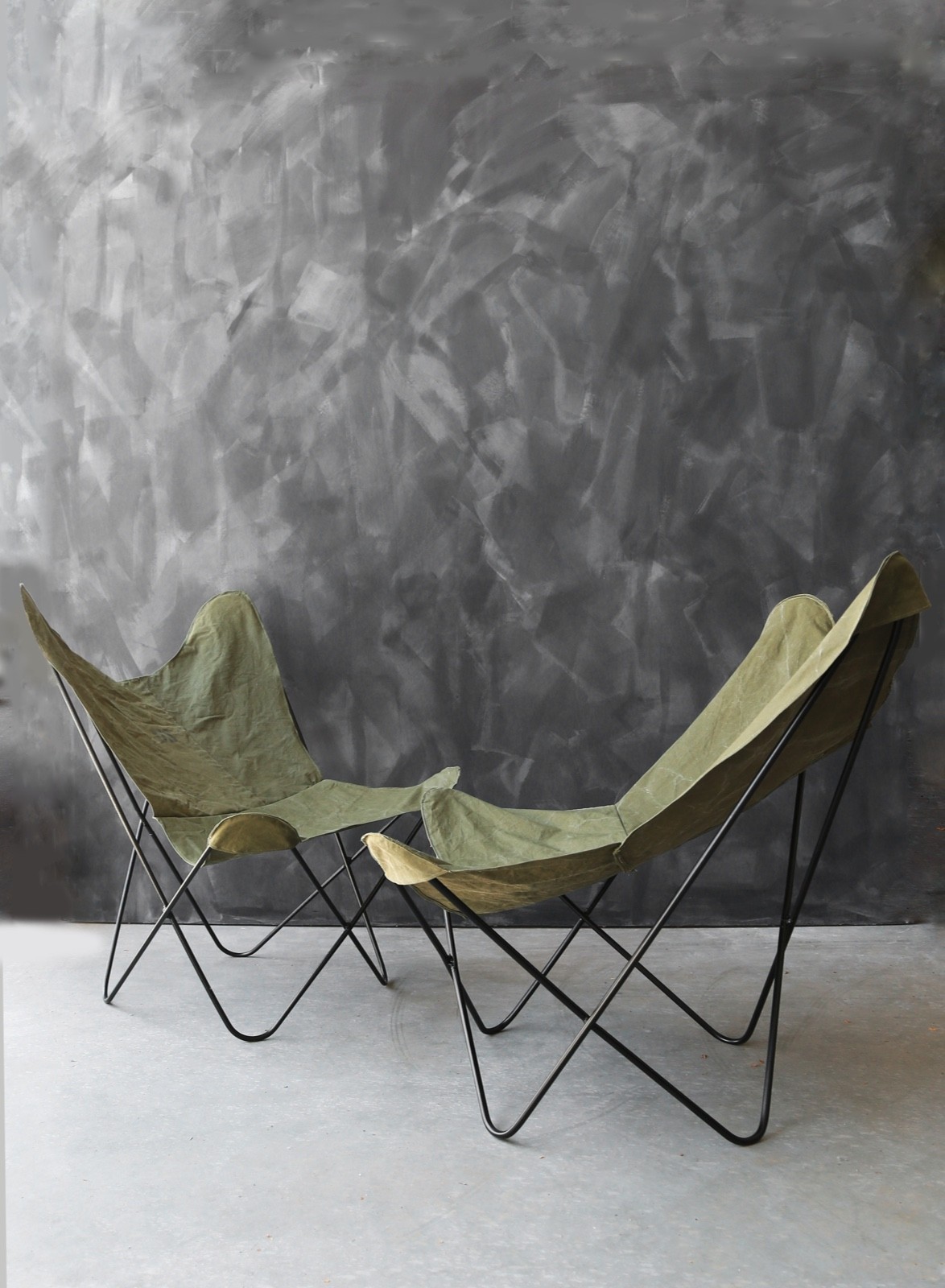 Mid Century Modern 1960s BKF Hardoy for Knoll Butterly chairs US Military canvas