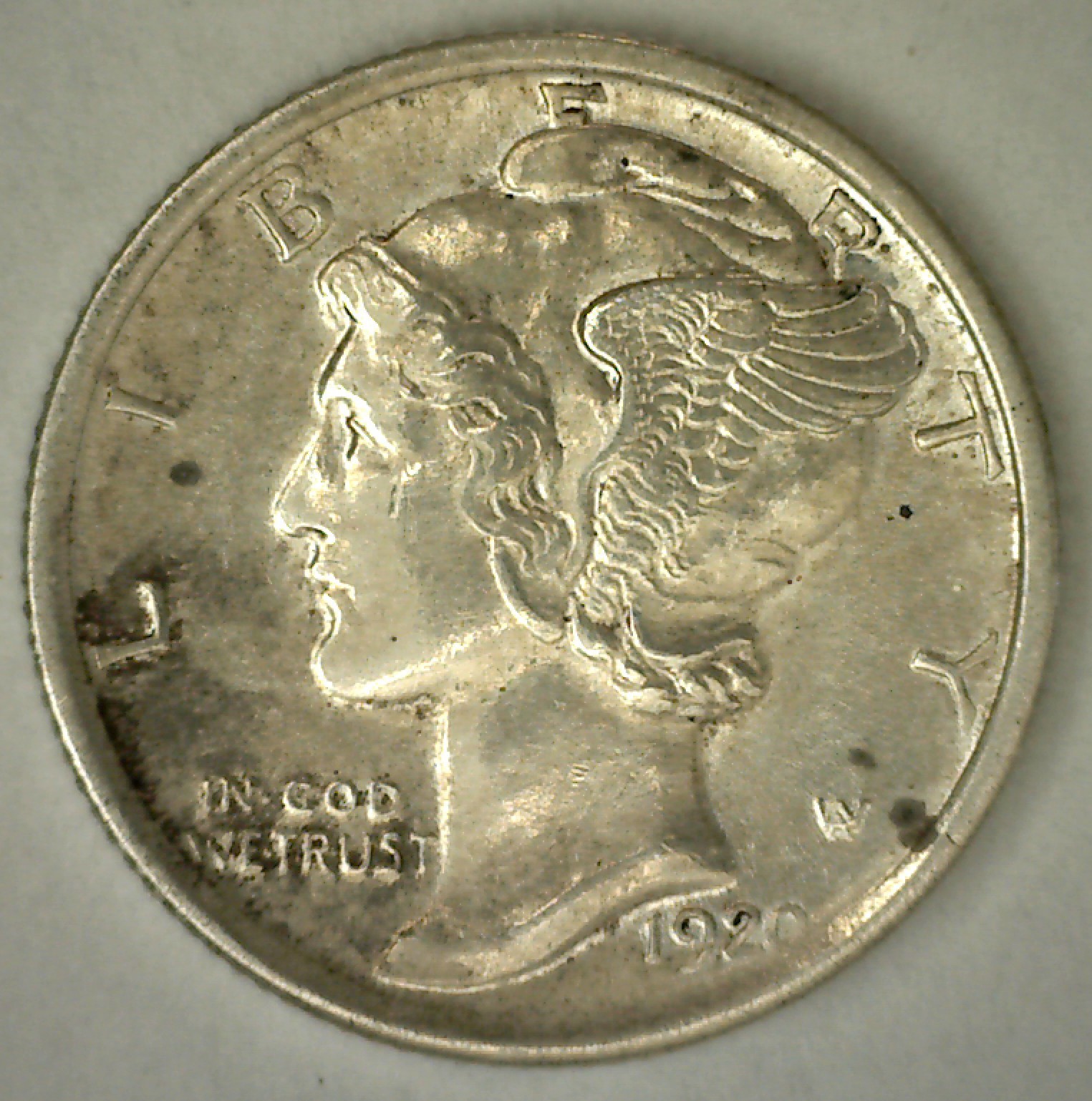 1920 SILVER Mercury Dime Almost Uncirculated US 10 Cents Coin AU 10c