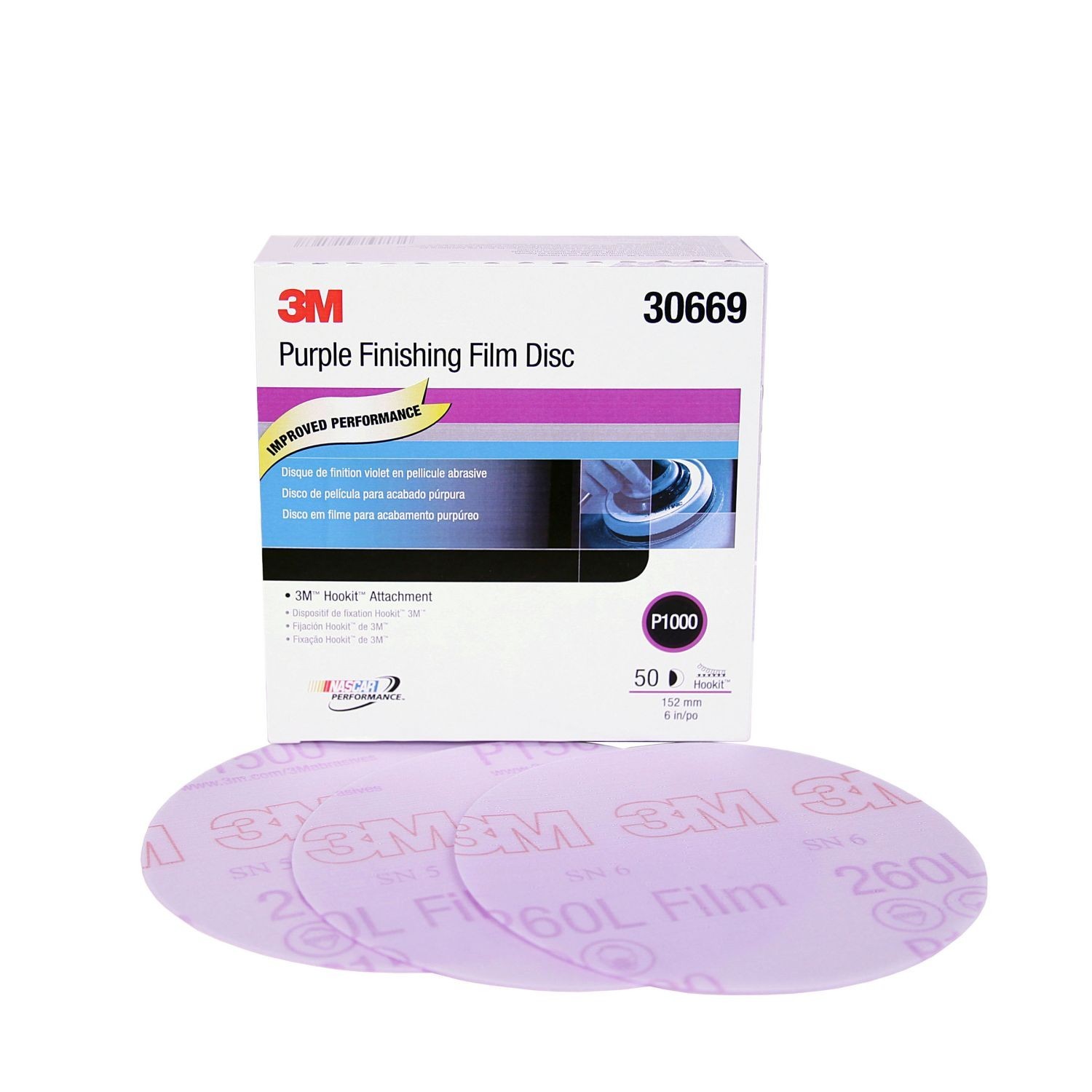 3M 30669 Purple Finishing Film Hookit Disc 6 inch P1000 Grit (50 Discs)