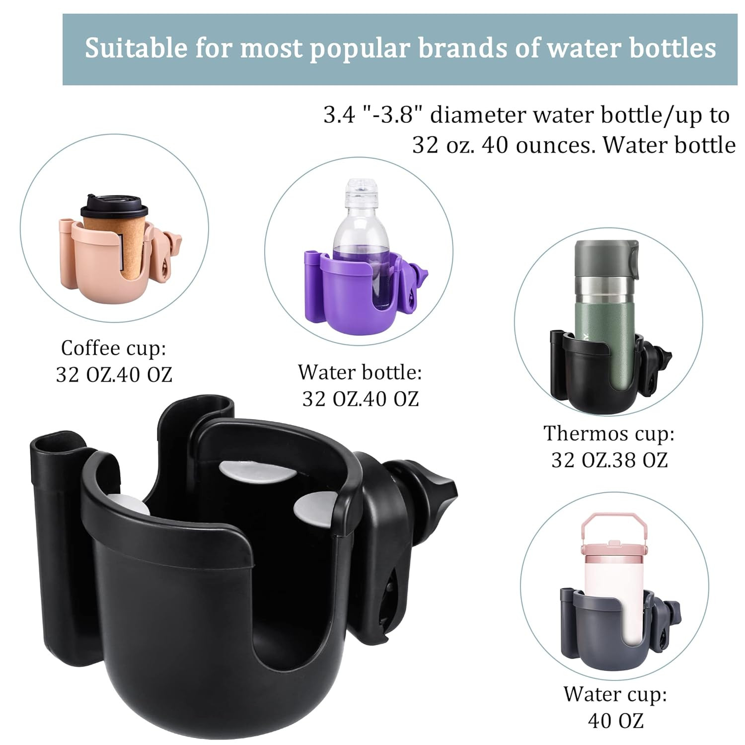 Universal Stroller Cup Holder, Adjustable Drink Holder with Phone Holder for Bab