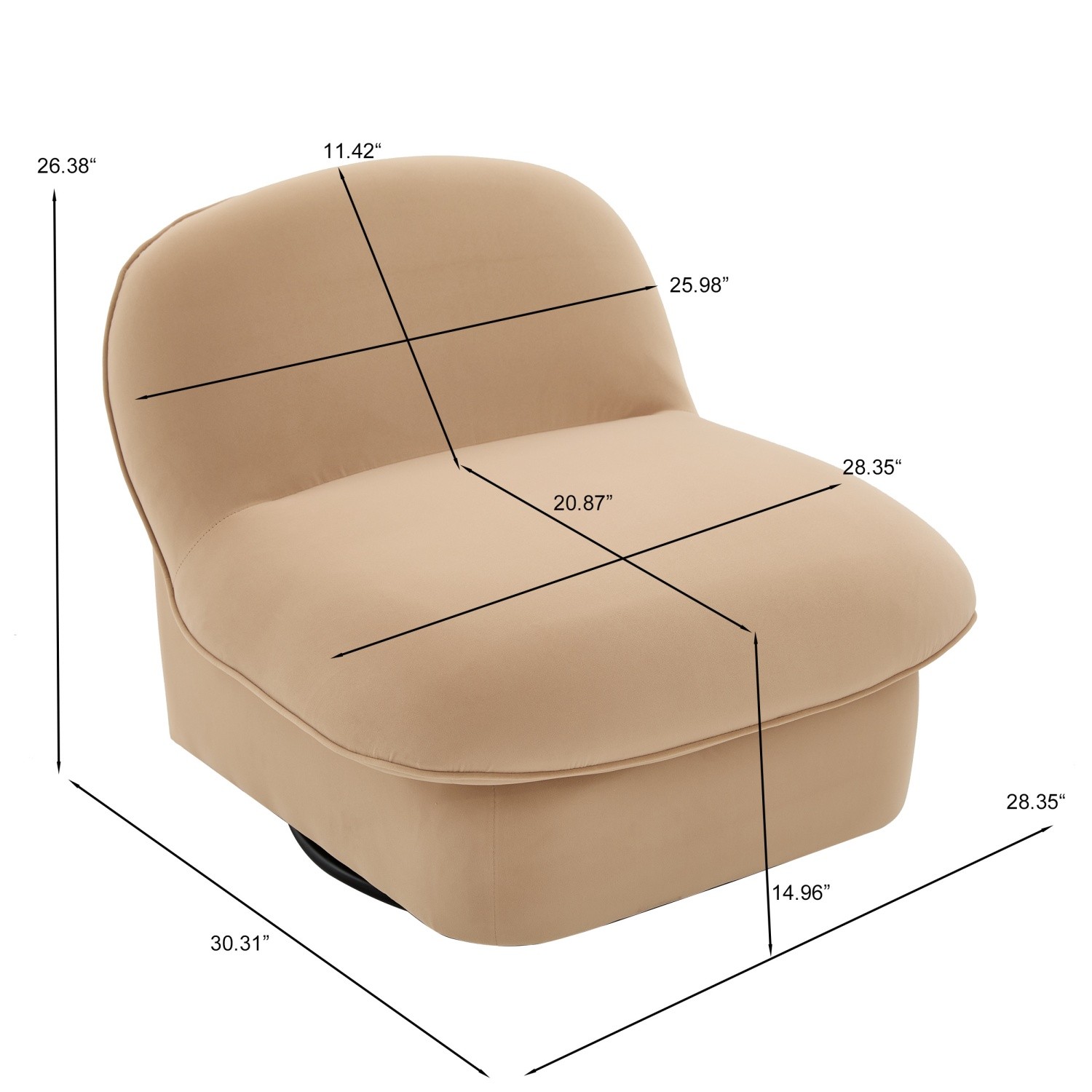Velvet 360° Swivel Accent Chair Modern Armless Lounge Chair for Living Room
