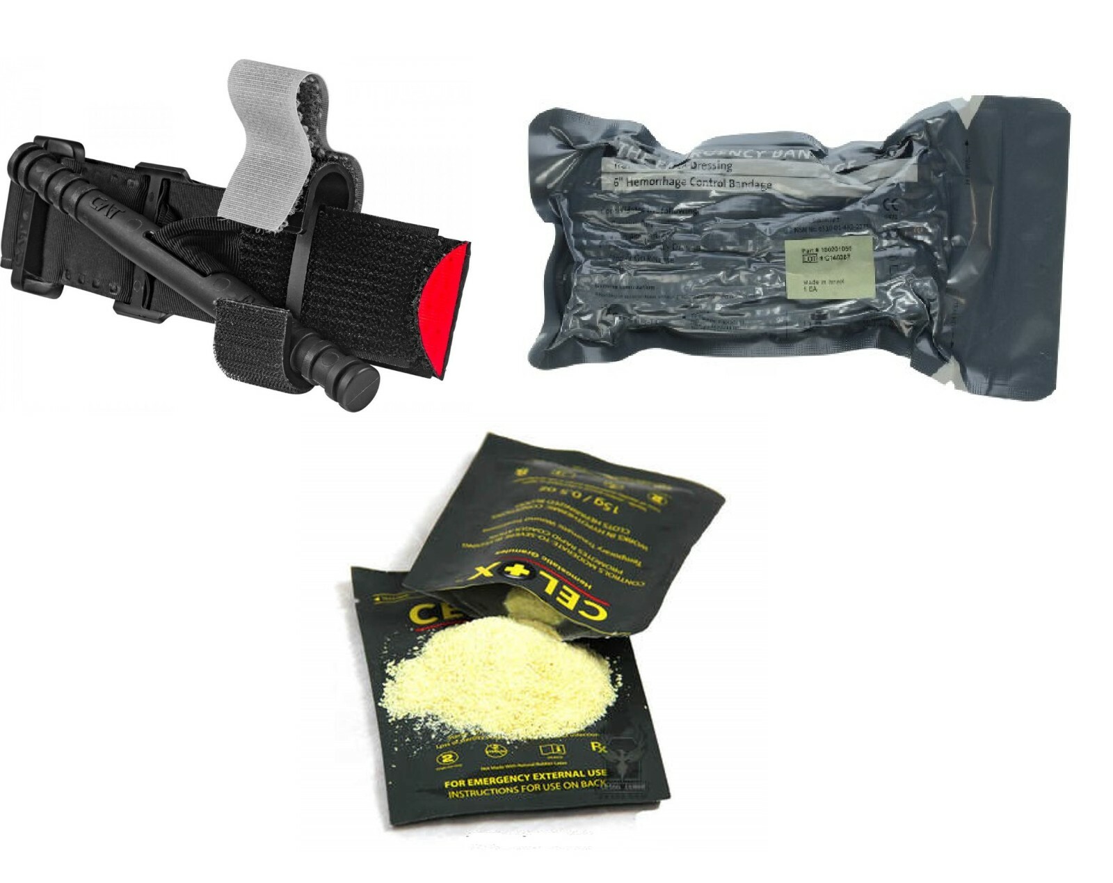 CAT Tourniquet Gen 7 + 6" Israeli Bandage + Celox 15g Bleed Control Kit