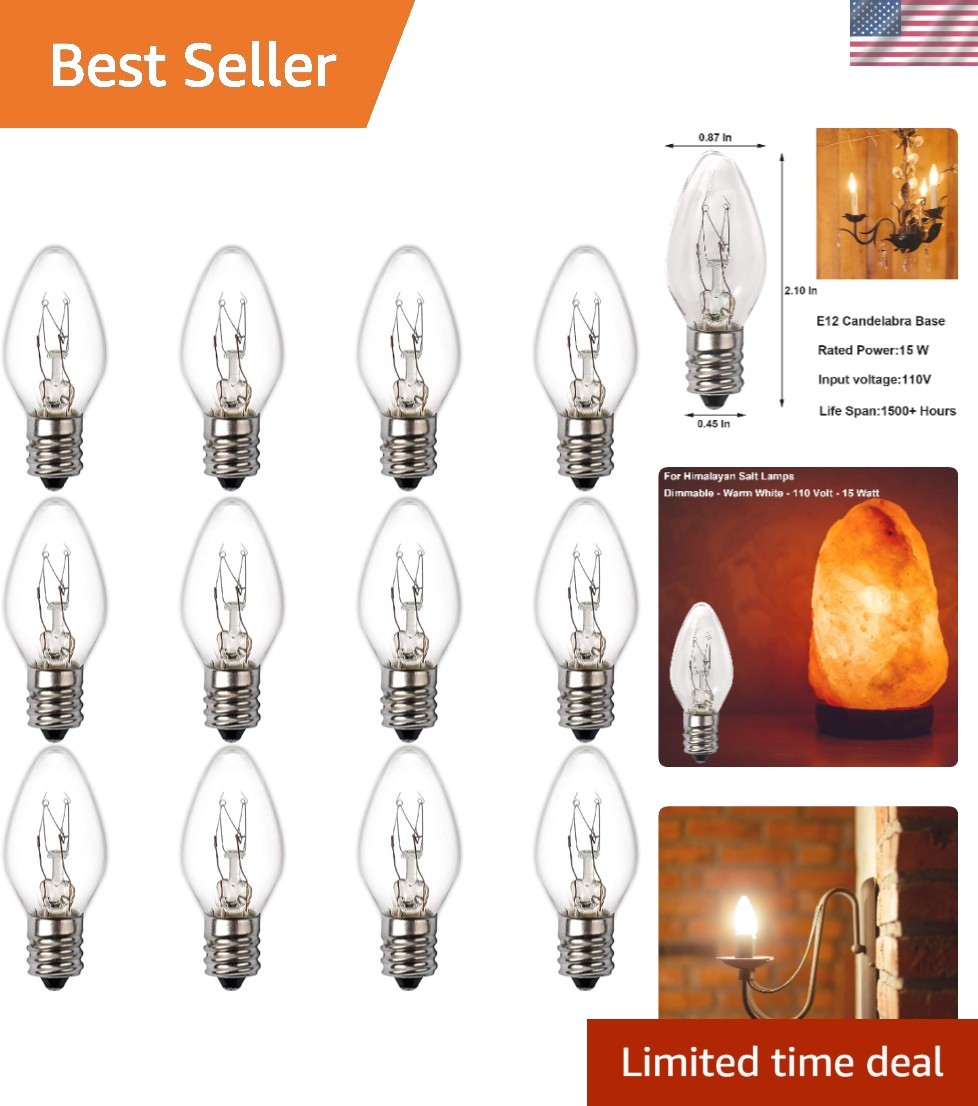 Long-Lasting 15 Watt Dimmable Himalayan Salt Lamp Bulbs - 12 Pack for Cozy Homes
