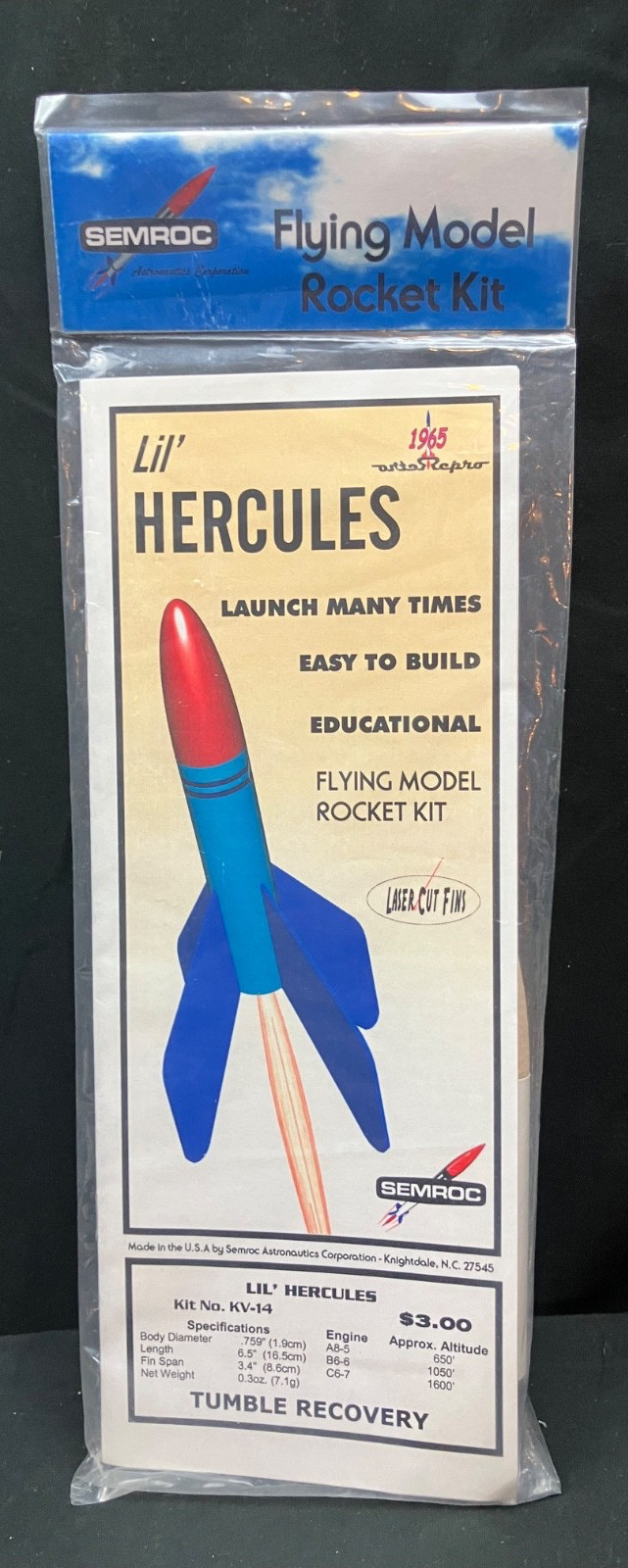 Original Knightdale-Made Semroc Lil' Hercules Flying Model Rocket Kit - Sealed
