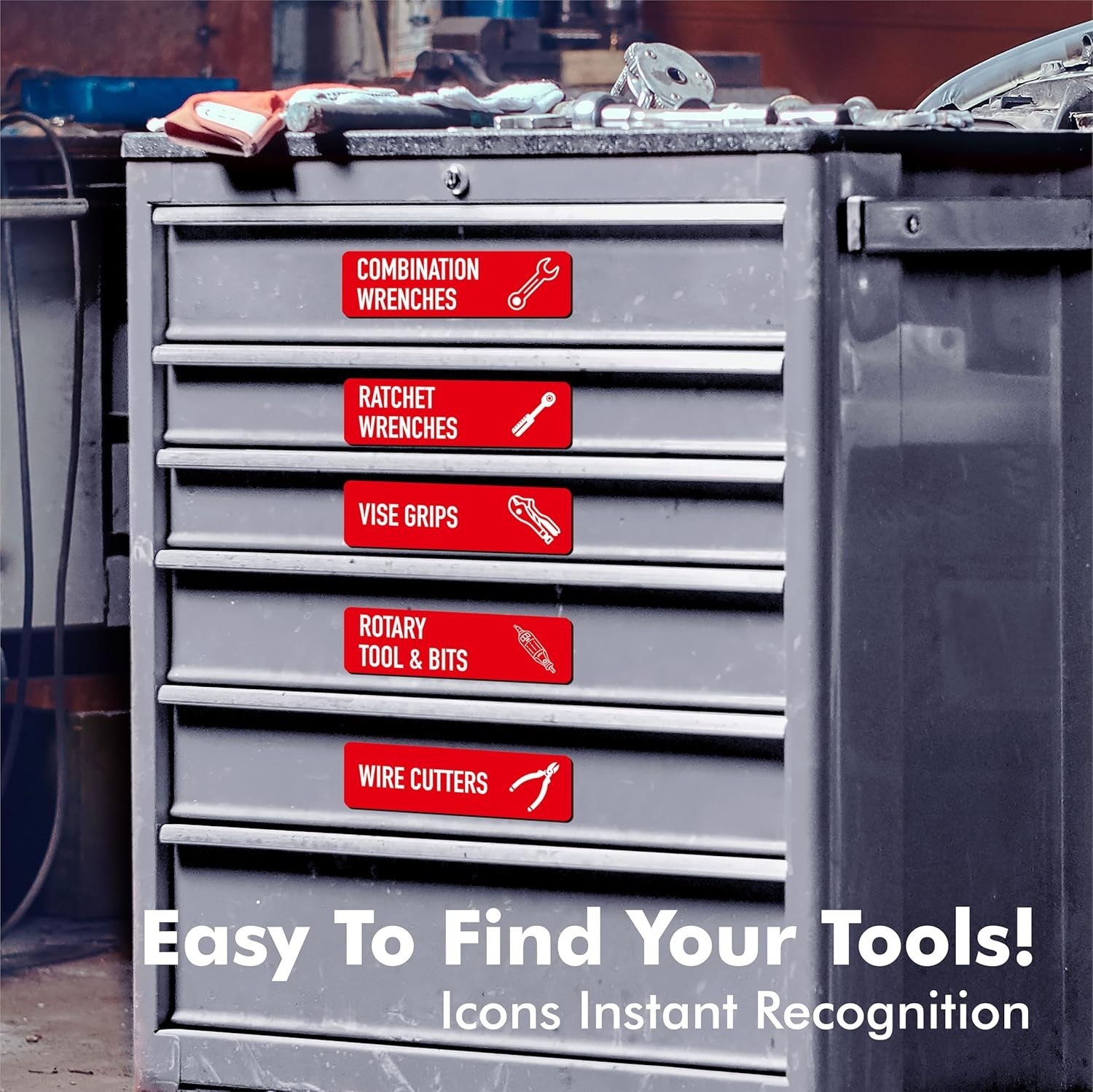 90 PCS Magnetic Toolbox Labels | Large, Easy-Read Tool Chest Drawer Organizers