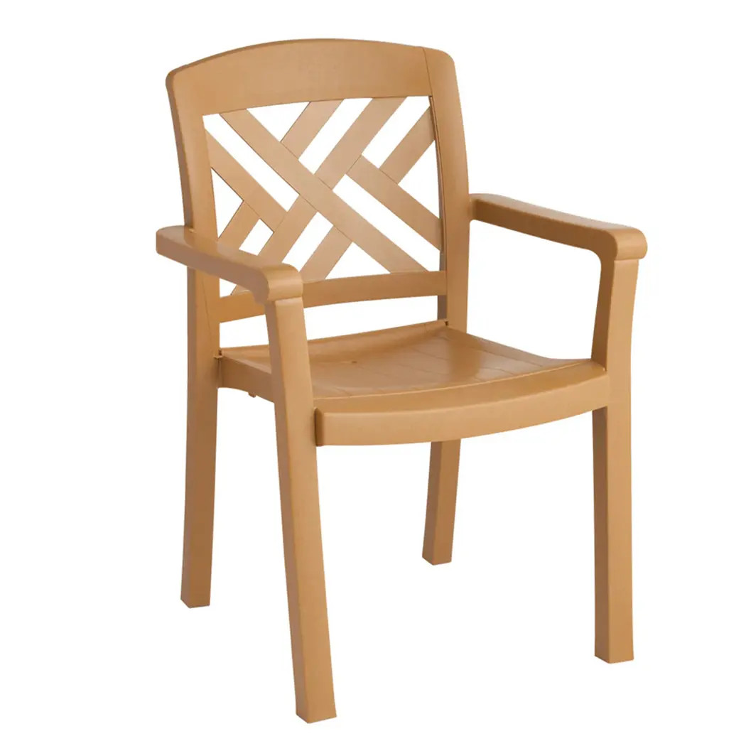 Grosfillex 45451408 Sanibel Classic Teakwood Resin Stacking Armchair - 1 Doz