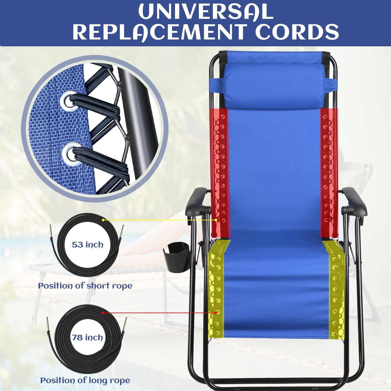 Zero Gravity Chair Replacement Cord，12 Pack Elastic Cords, Repair Straps for ...