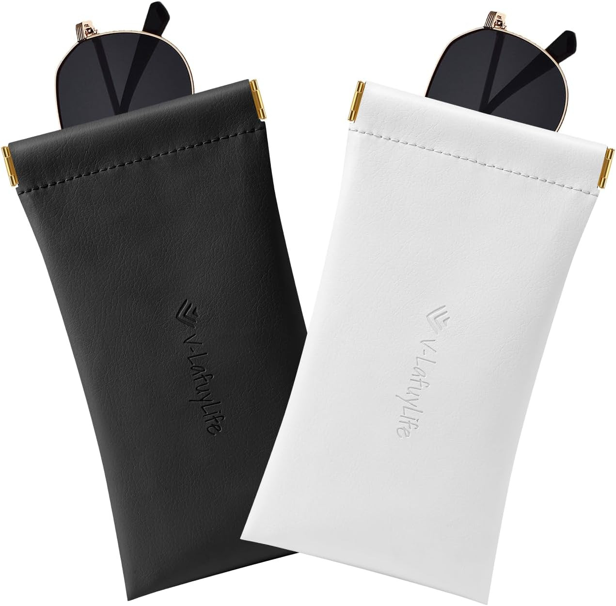 Glasses Case Soft 2 Pack - Portable Leather Squeeze Top Eyeglass Case,Soft Sungl