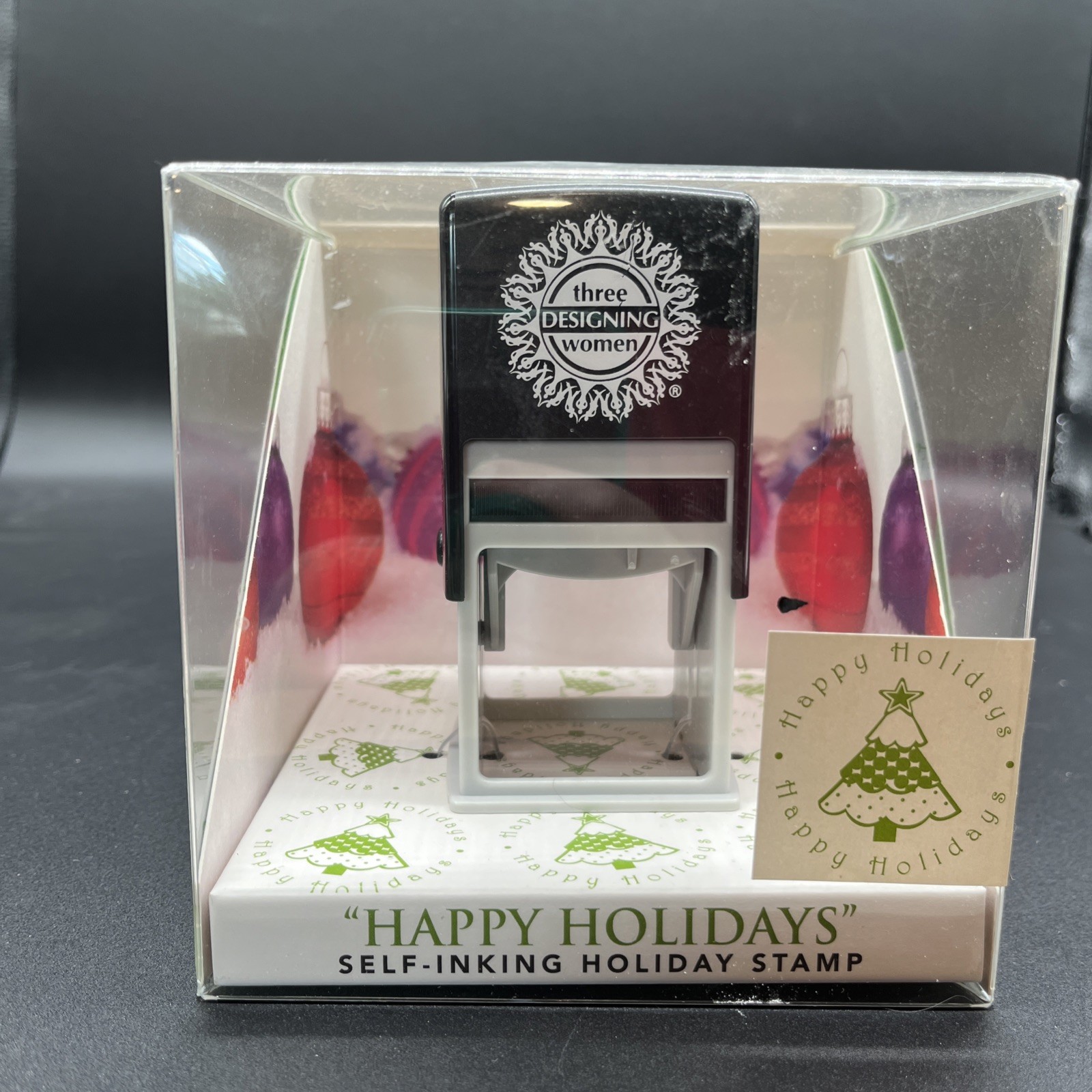 Three Designing Women Happy Holidays Christmas tree self inking stamp- NIB