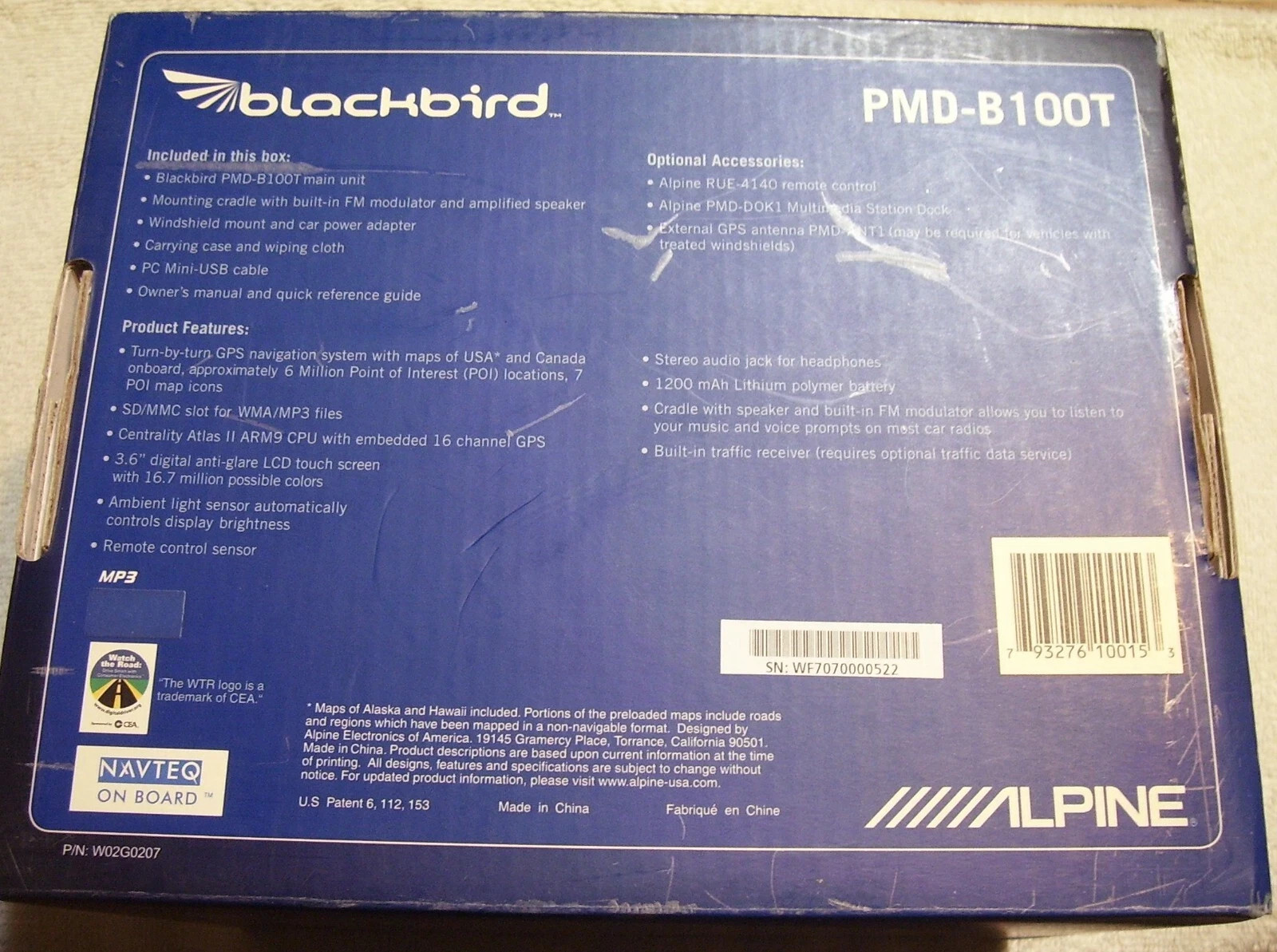 ALPINE BLACKBIRD PMD-B100T Portable Navigation System GPS