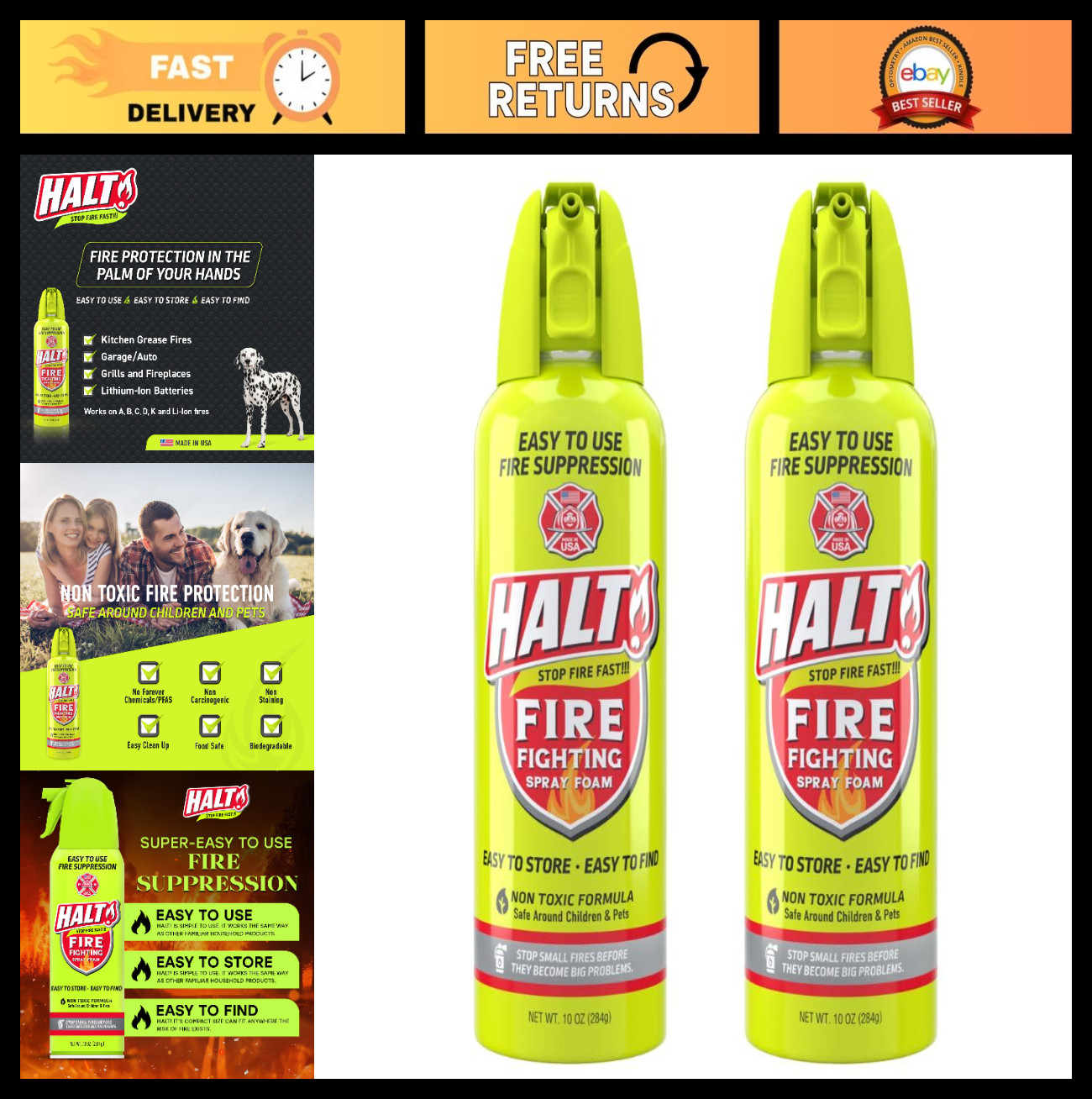 Non-Toxic Fire Safety Spray 10oz - Portable Fire Suppressor for Home, BBQ, Campi