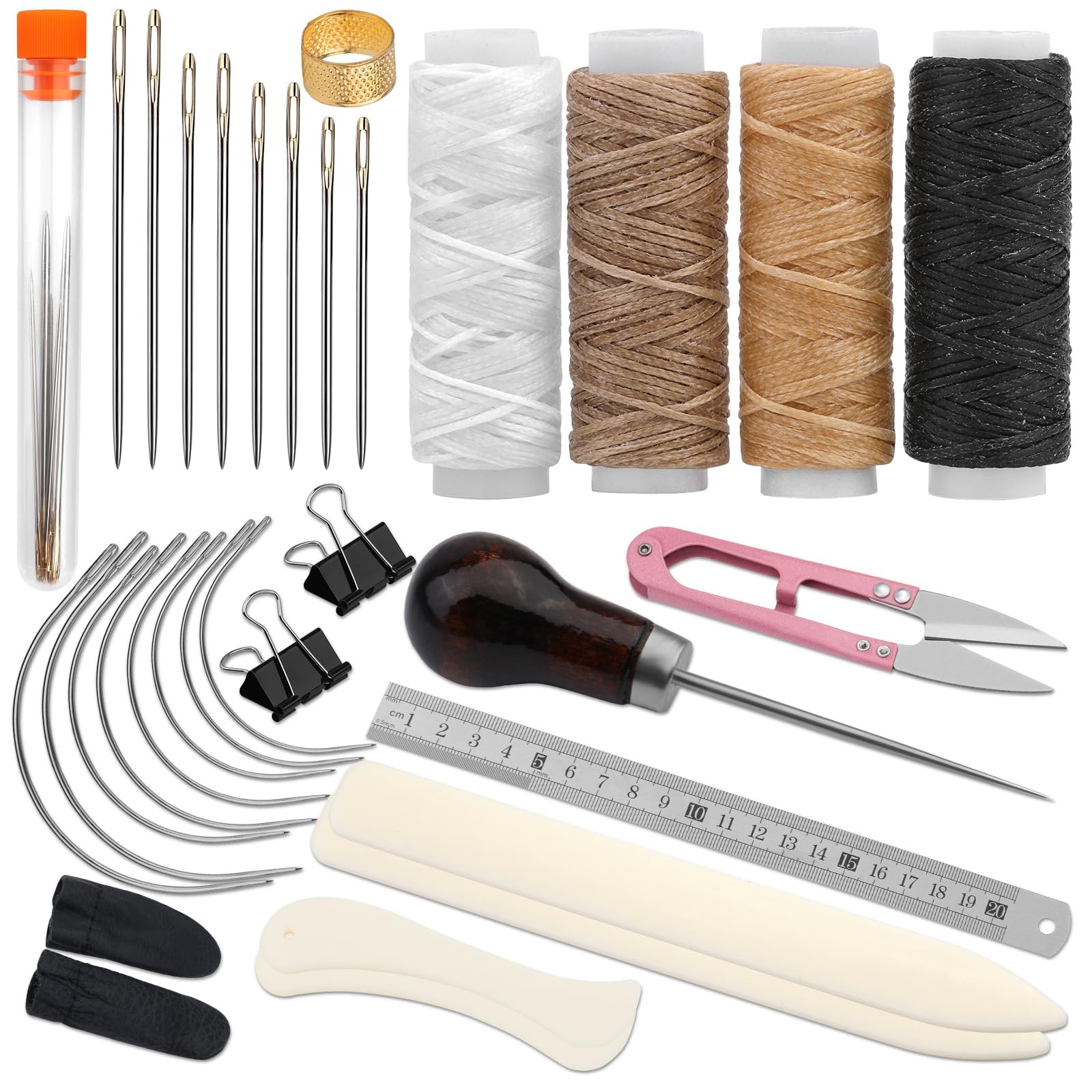 33 Pcs Bookbinding Kit with Bone Folders, Needles, Thread, Ruler, Awl Plastic