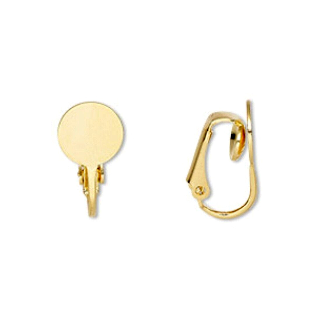 10 Gold Clip On Hinged Leverback 9mm Cab Pad Earring Wires Earwires Findings