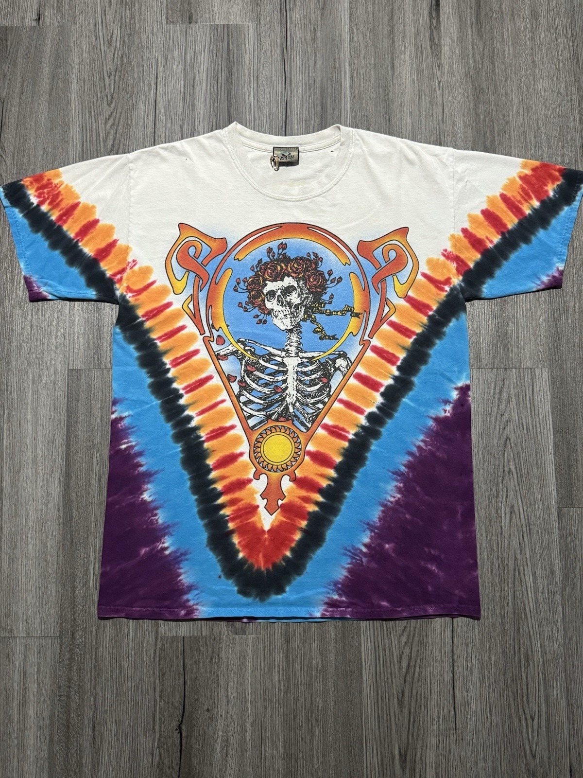 Vintage Liquid Blue Grateful Dead Tie-Dye Skeleton Tee Shirt