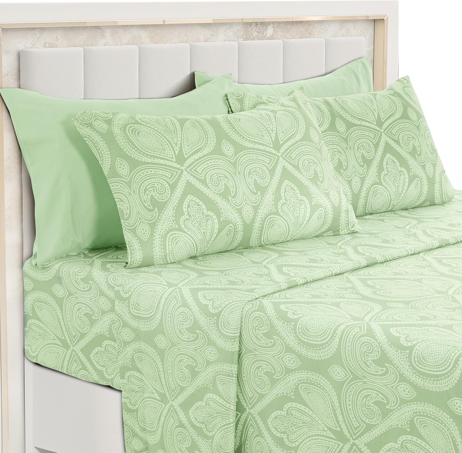 Queen Size Floral Sheet Set, 6 Piece Soft Microfibre Anti-Wrinkle Sheet Set