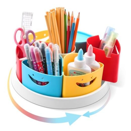 Art Supply Storage Organizer - 360 Degree Rotating Desk Organizer for