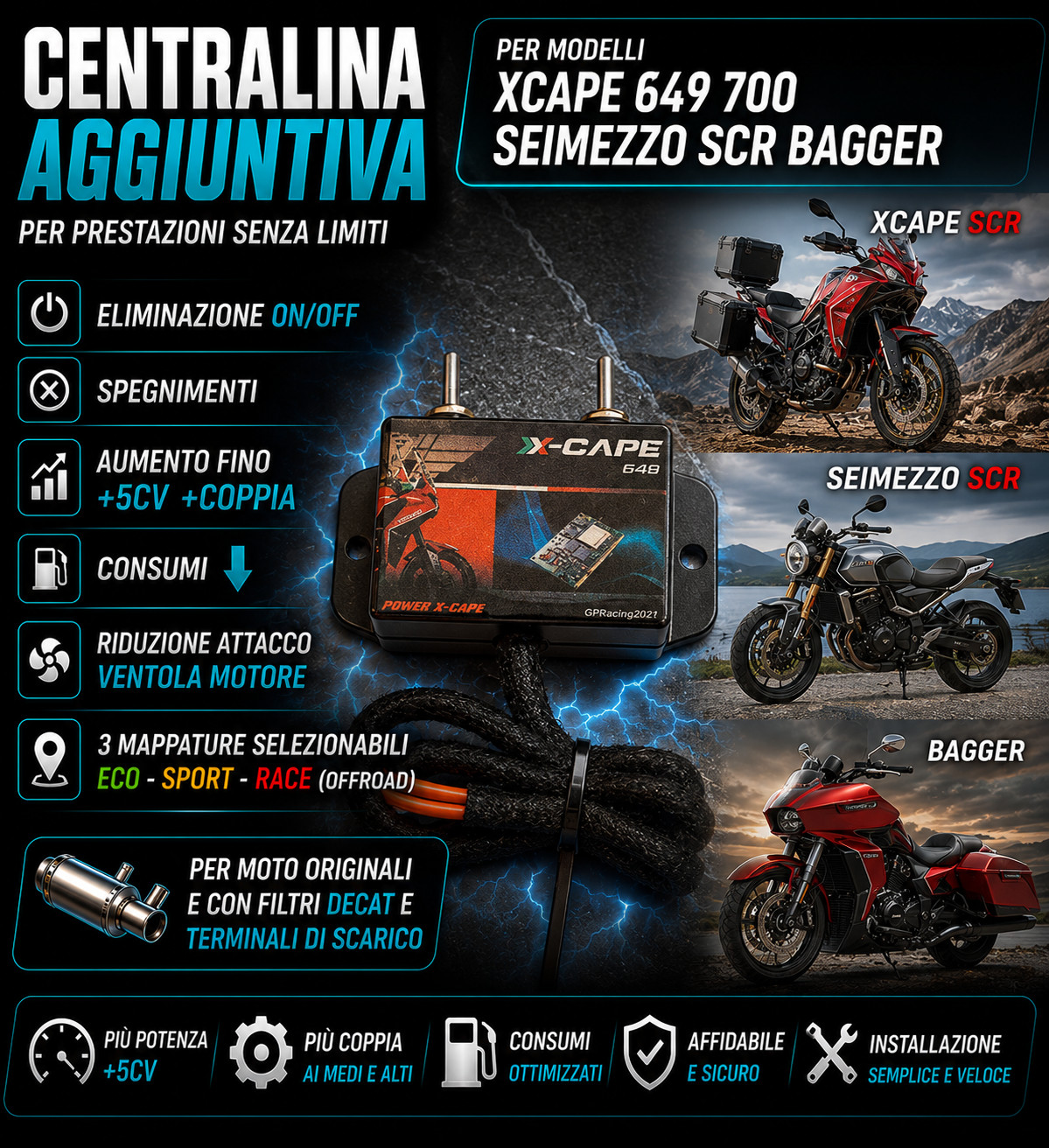 MODULE X-Cape SEIMEZZO X-CAPE 649 700 Moto Morini + RACING pair + 5hp 3 maps!!