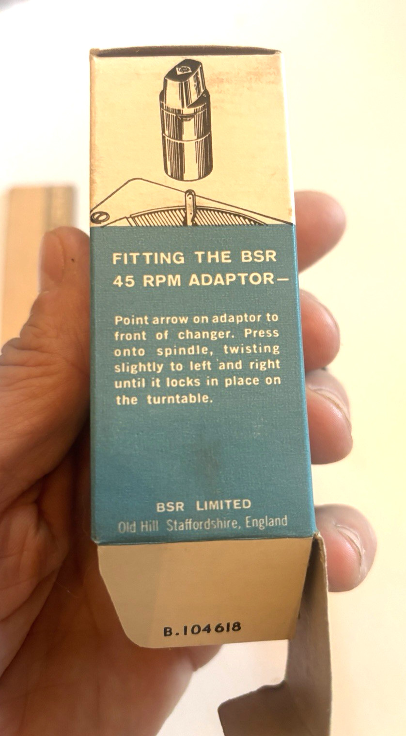 GRAY BSR 45 RECORD ADAPTER SPINDLE ADAPTOR NOS BLUE BOX GREAT BRITAIN