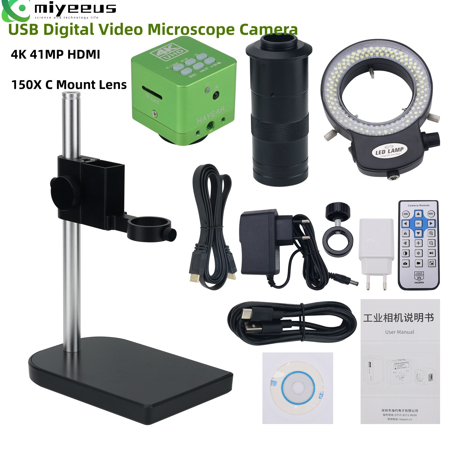 4K 41MP HDMI-compatible USB Digital Video Microscope Camera 150X C Mount Lens ty