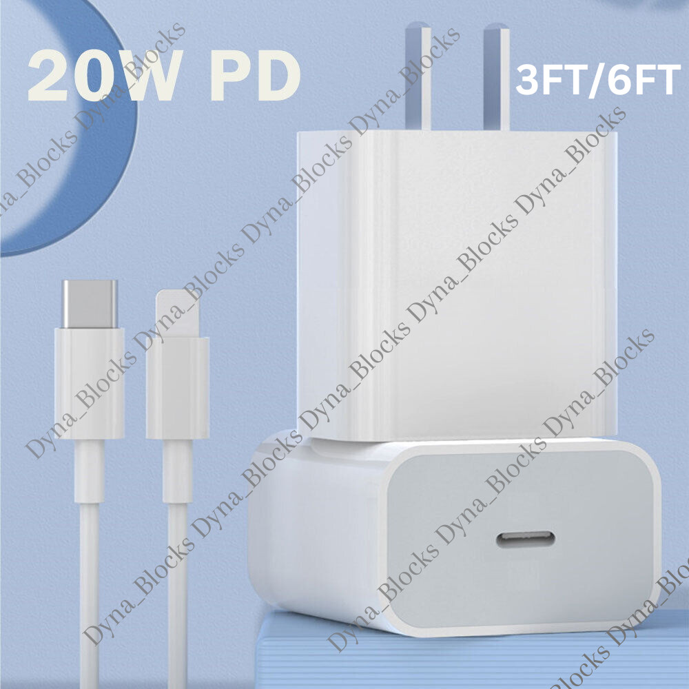 For iPhone 11 12 13 Pro Max 8 Fast Charger Cube USB C Cable 20W PD Power Adapter