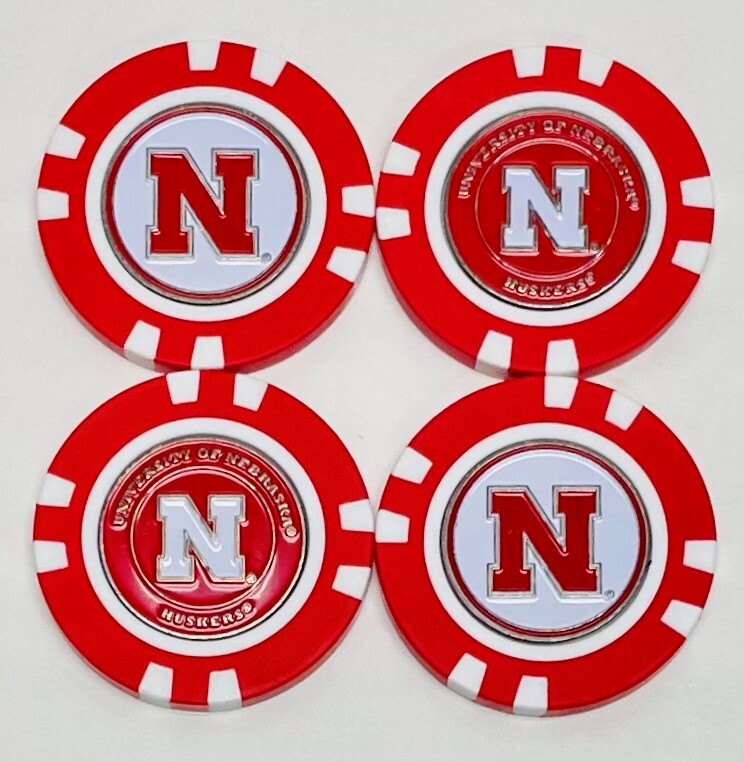 Nebraska Cornhuskers Golf Poker Chips w/ Removable Magnetic Ball Marker (4pk)