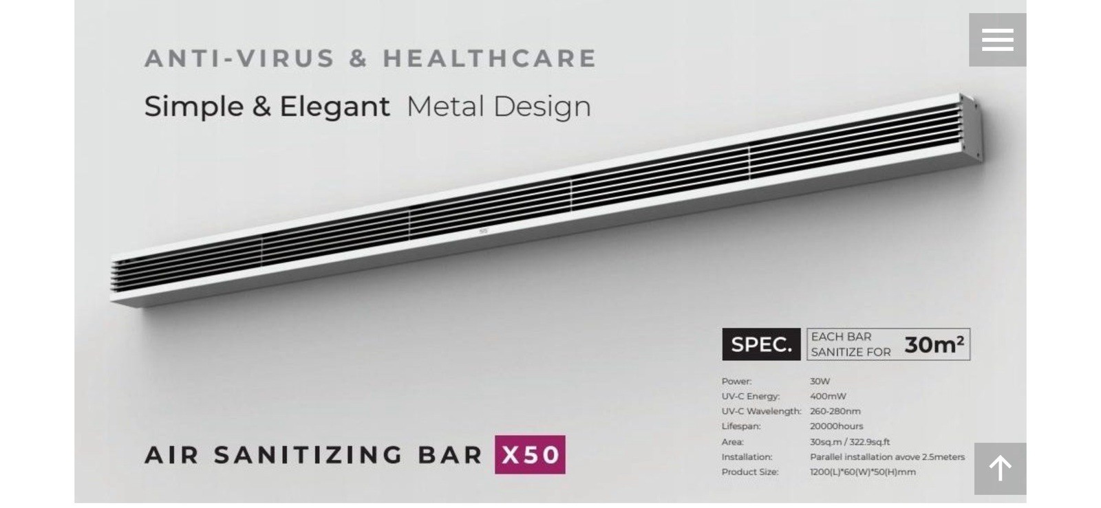 UVC LED Air Sanitizing Lamp x50 - Anti-Virus & Healthcare Disinfection Light