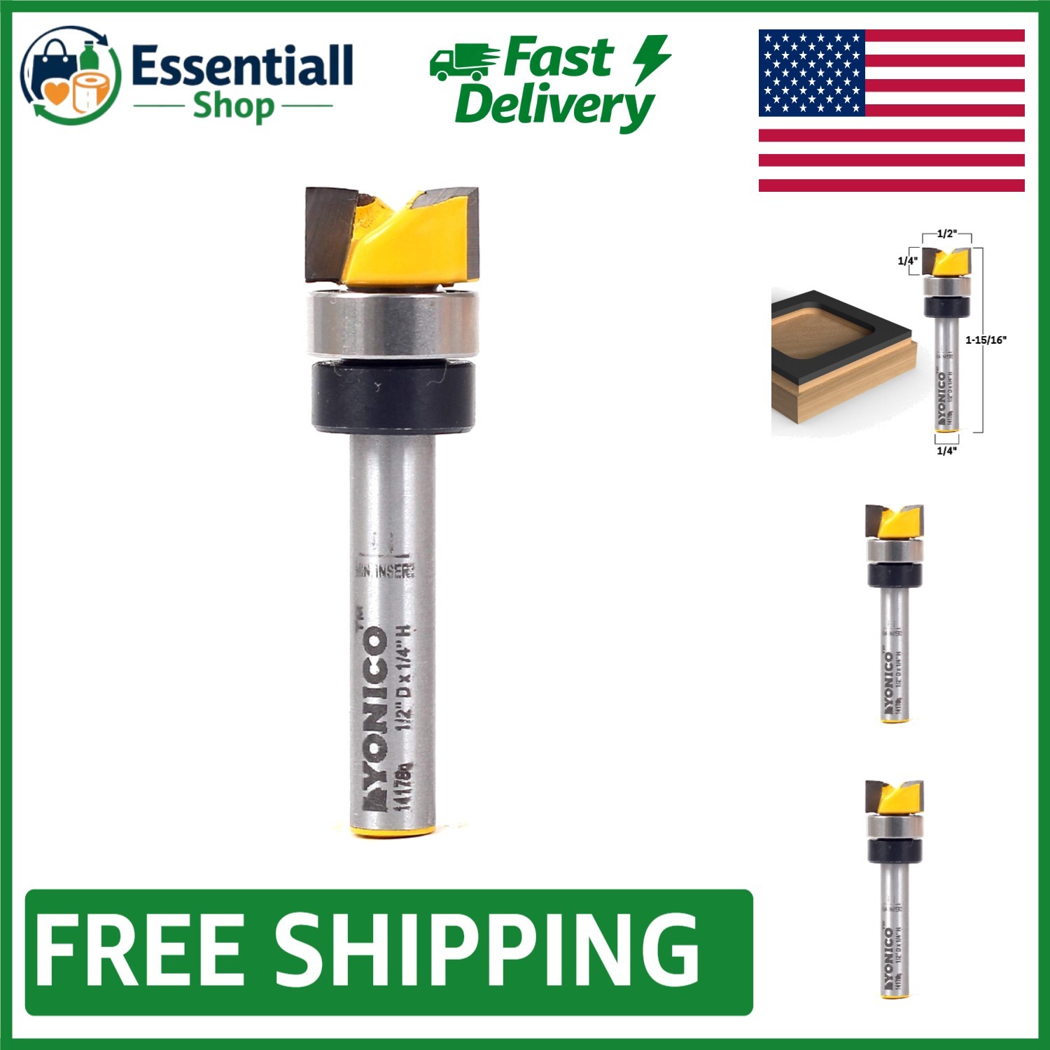 Flush Trim Router Bit 1/2-Inch Diameter & 1/4-Inch Shank for Precision Cuts