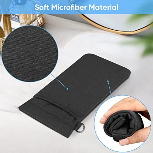Double Eyeglasses Pouch with Carrying Strap, Portable Squeeze Top Black