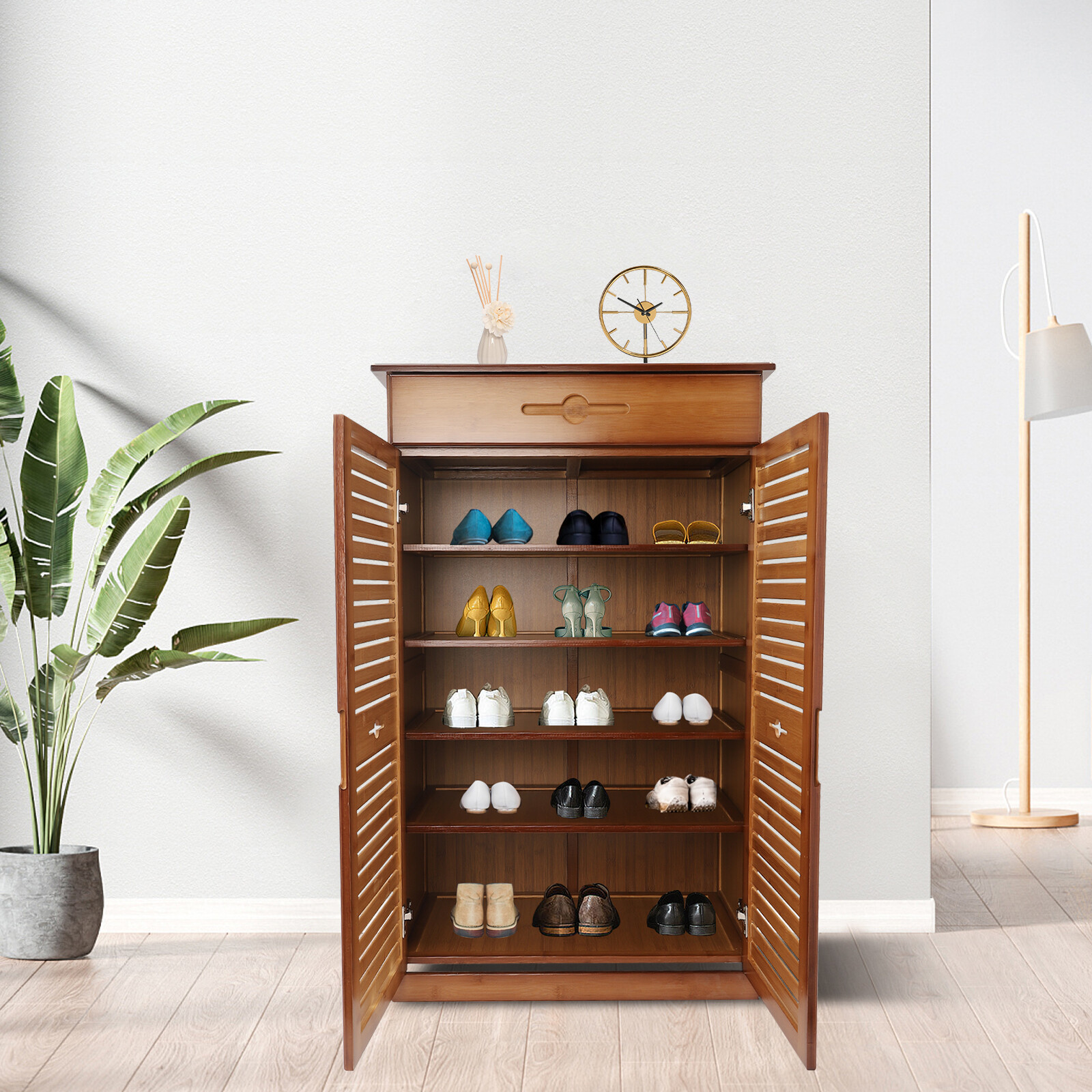 Retro Shoe Cabinet Shoe Rack Storage Shelf Unit Cabinet Entryway Shoe Organizer