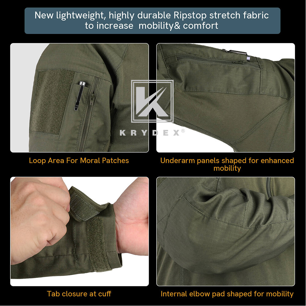 KRYDEX Gen4 Combat Uniform Tactical BDU Shirts & Pants Elbow / Knee Pads Green