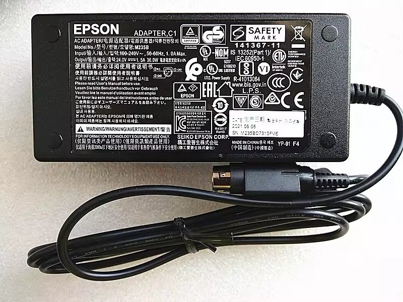 EPSON TM-U220 TM-U288 M188B M235B 24V/1.5A Power Adapter Charger