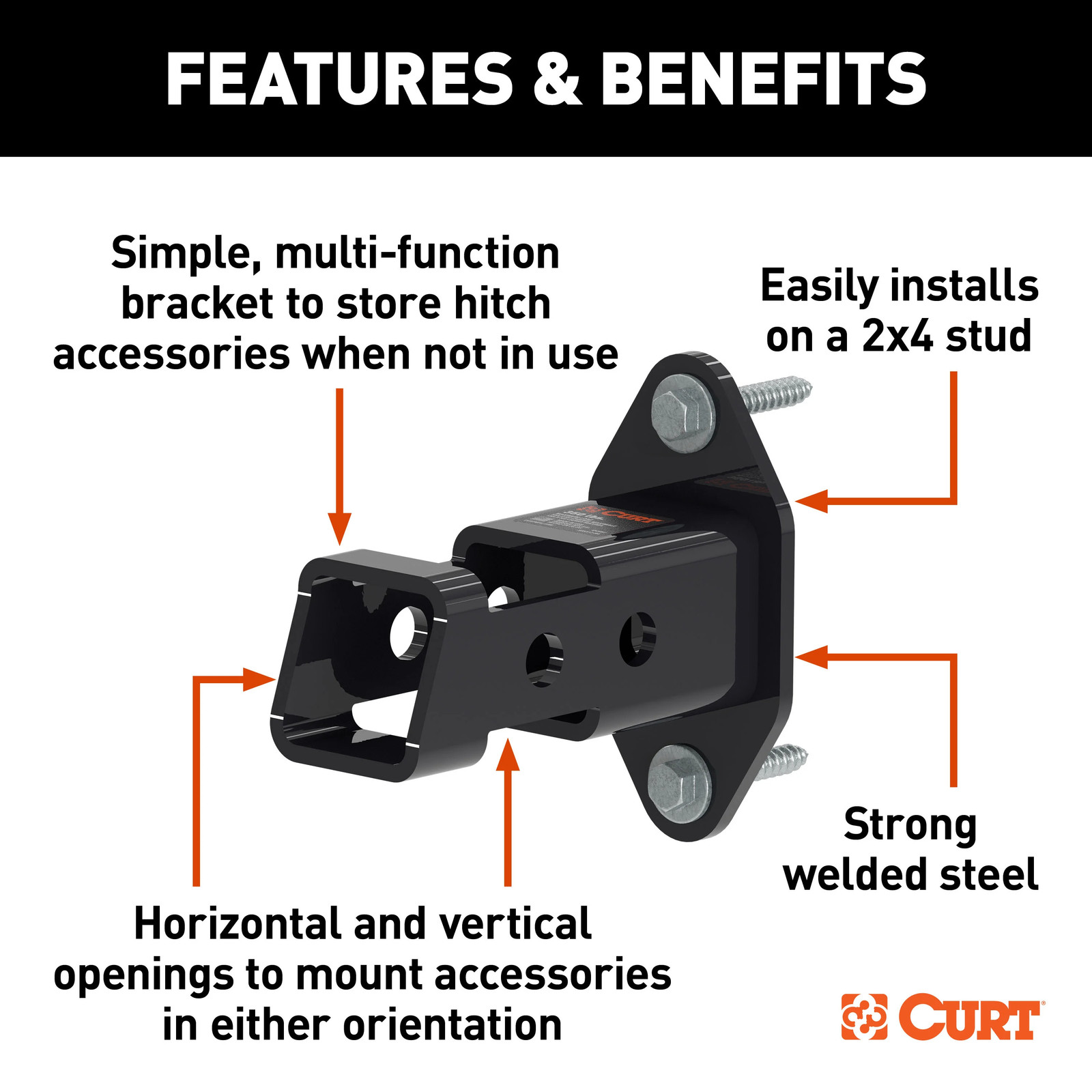 CURT 45069 Trailer Hitch Accessory Wall Mount Storage 2-Inch Receiver