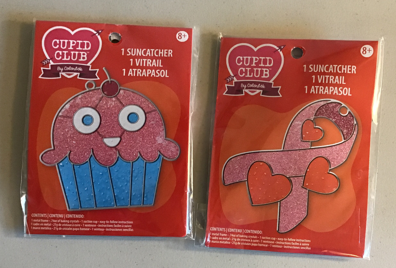 Lot of 2 VALENTINE'S DAY Kits MAKE & BAKE Colorbok Suncatchers Hearts Cupcake