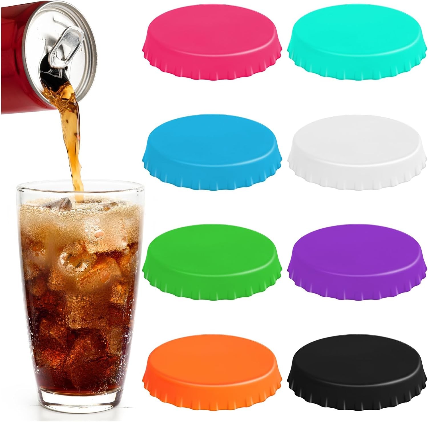 Soda Can Lids, 8 Pack Silicone Soda Can Covers Lids to Keep Carbonation,