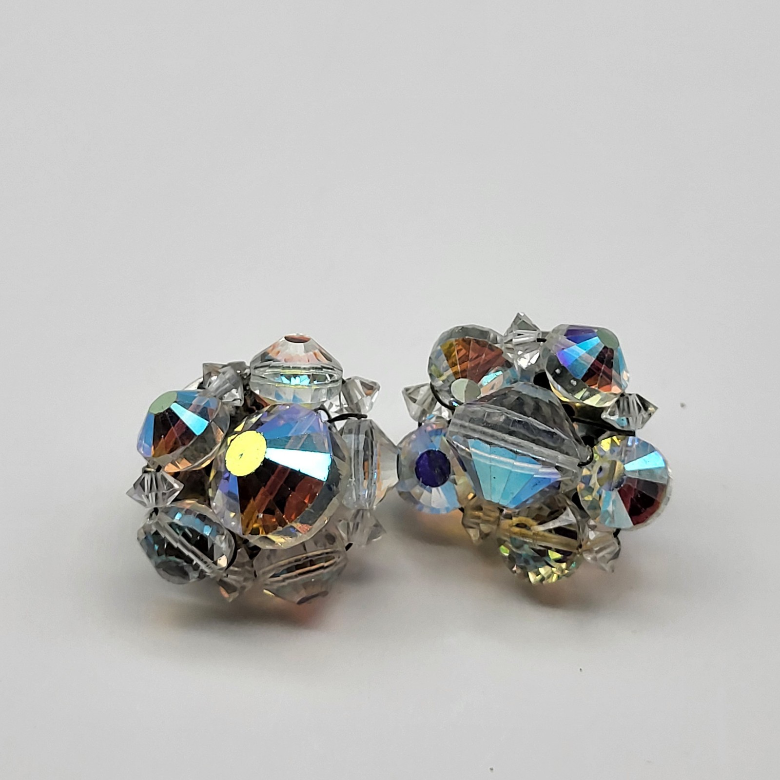 Vintage Clip Earrings Bold AB Rhinestone Beautiful Bridal Prom