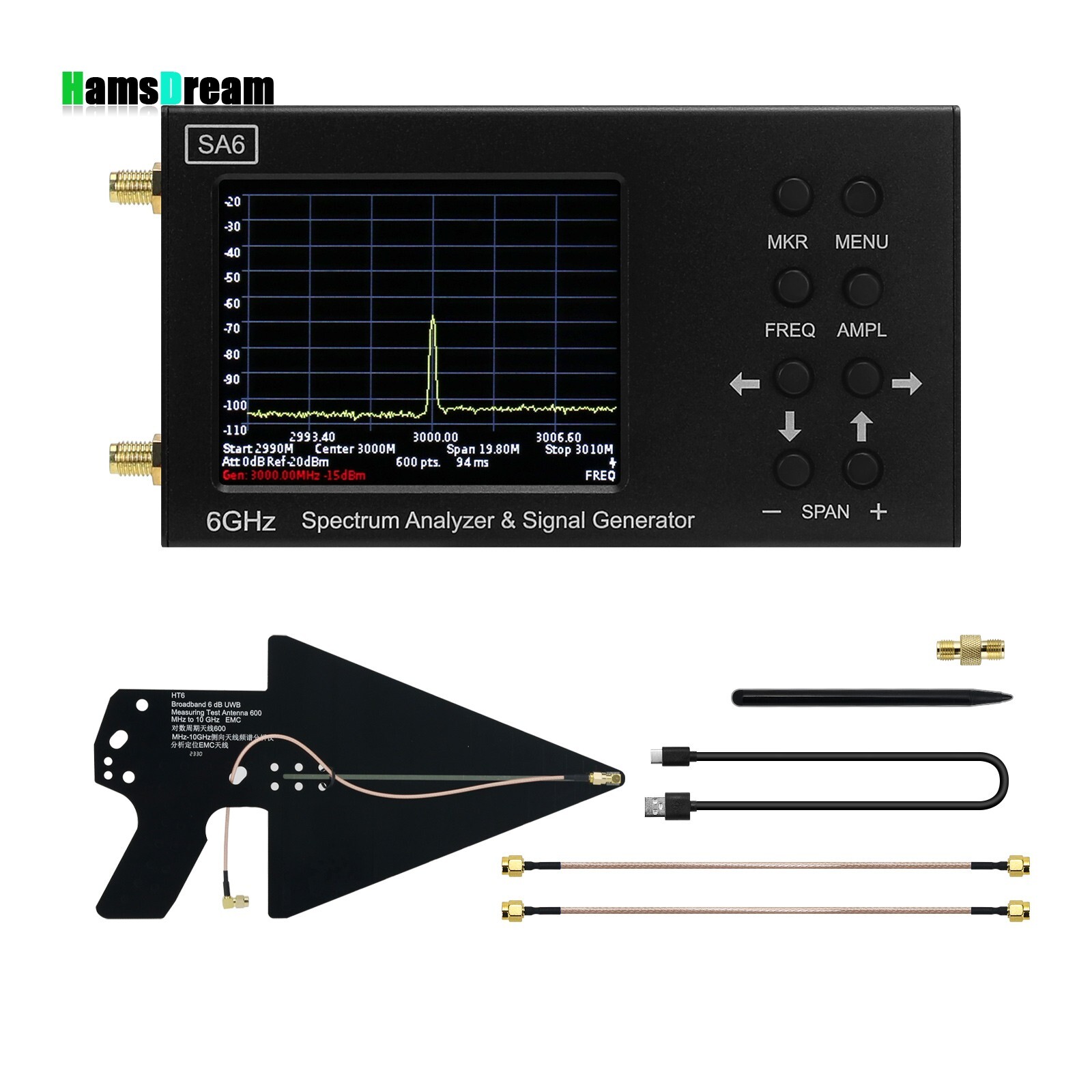 HAMGEEK SSA6G RF Spectrum Analyzer RF Multimeter Spectrum Explorer 35M-6200MHz