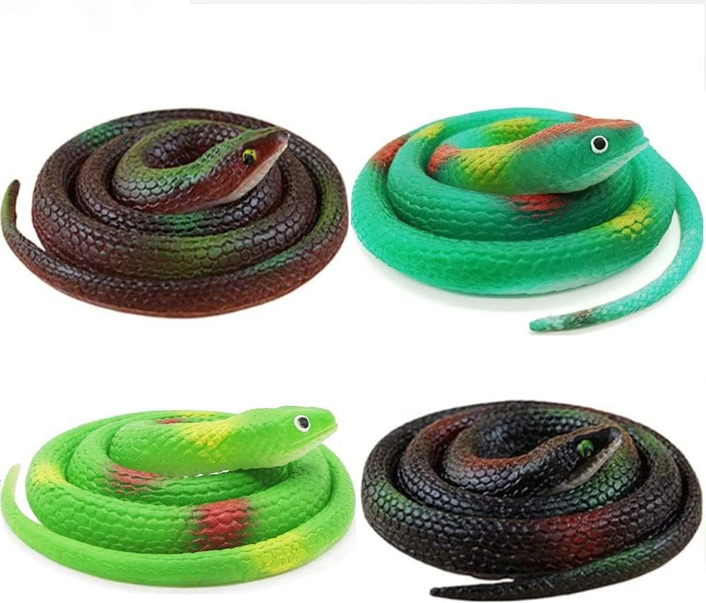 4 Pack 29 Inch Realistic Rubber Snakes for Bird Control in Garden - Fake Rubber