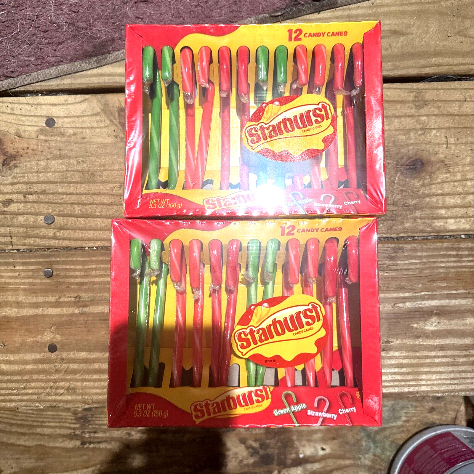 STARBURST CANDY CANES TWO 12 COUNT BOXES FRESH GREEN APPLE, CHERRY, STRAWBERRY