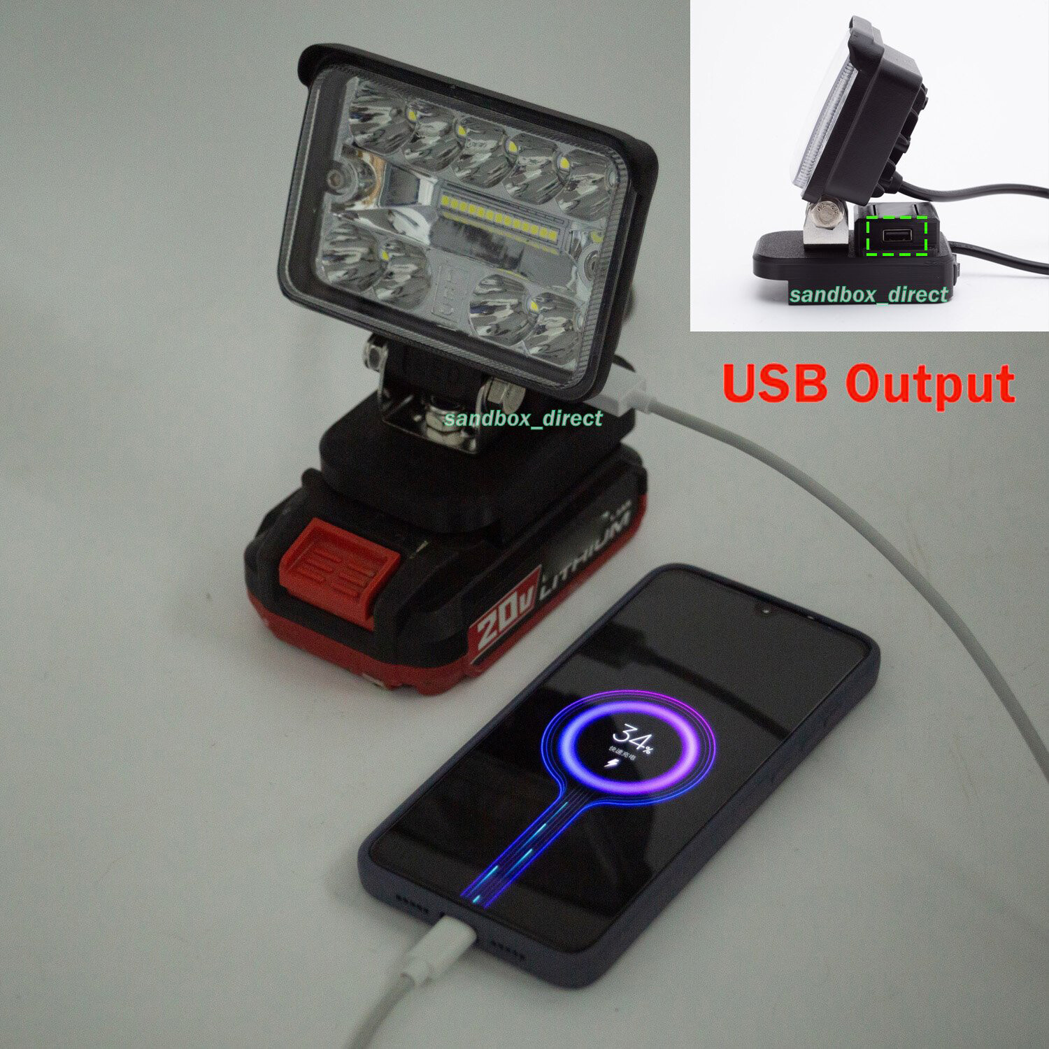 Led Work Light for Bauer 20v HyperMax Lithium Battery 2800LM w/FAST USB PORT